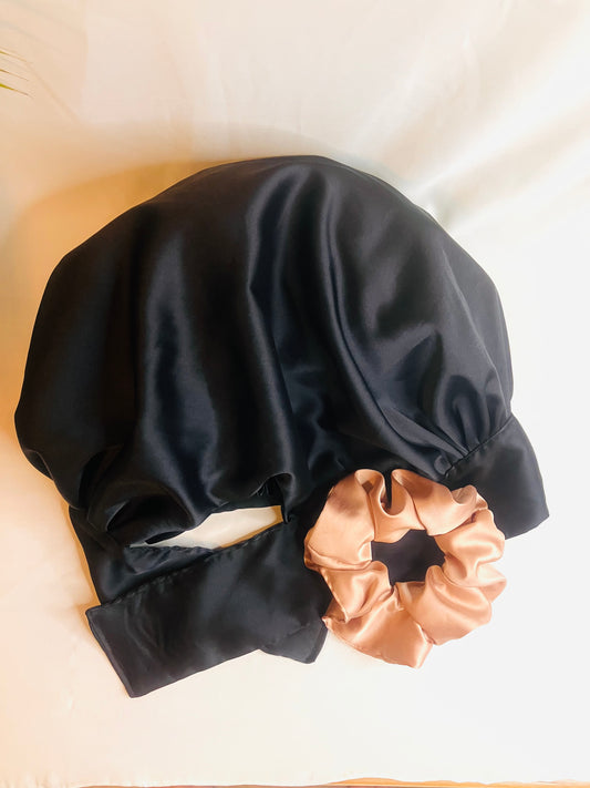 Rituel Nuit Douceur / Bonnet Satin ajustable + 1 Chouchou Large